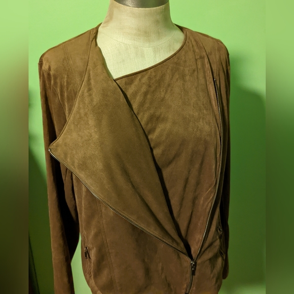 Vegan Soft Suede Asymmetrical Zipper Side Pockets Moto Jacket Womens M - Picture 6 of 7